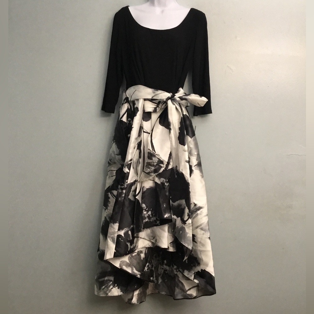 R&M Richards Black and Cream High Low A-Line Dress